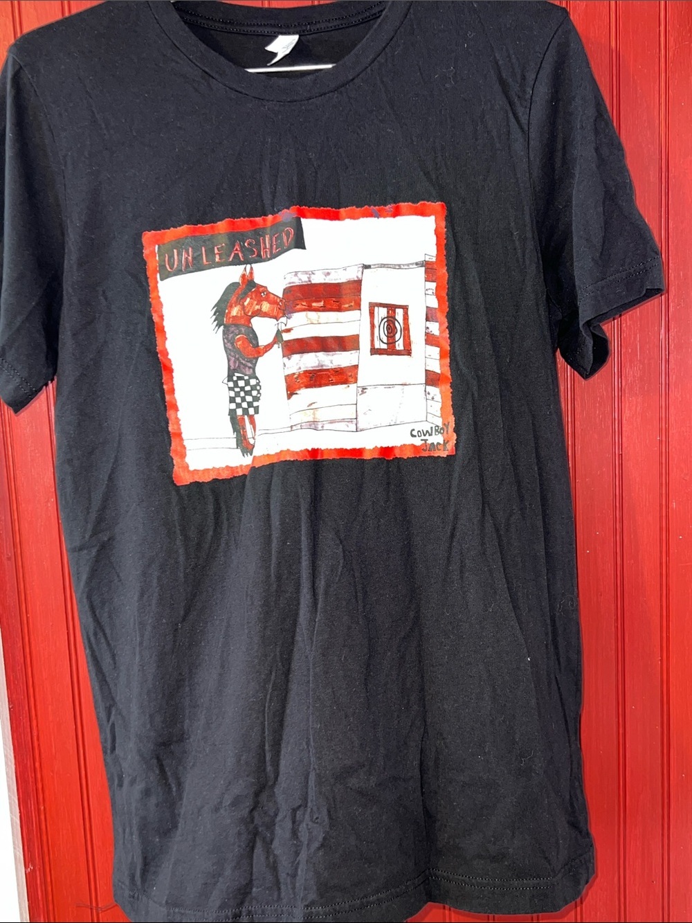 Bella Canvas Black Graphic 'Unleashed' Short Sleeve Tee with Red Accents